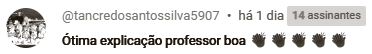 @tancredosantossilva5907: Ótima explicação, professor, boa!